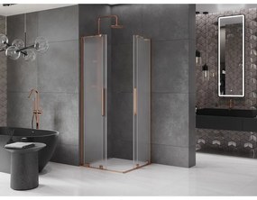 Mexen Velar L Duo, sprchový kút s posuvnými dverami 80 x 80 cm, 8mm sklo námraza, ružové zlato, 871-080-080-02-33-60