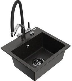 Mexen Milo, granitový drez 435x410x171 mm, 1-komorový a drezová batéria Duo, čierna-zlatá metalíza, 6505-75-671701-07-B