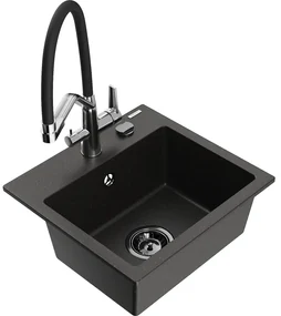Mexen Milo, granitový drez 435x410x171 mm, 1-komorový a drezová batéria Duo, čierna-zlatá metalíza, 6505-75-671701-07-B