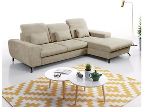 Rozkladacia rohová čalúnená sedacia súprava s úložným priestorom do tvaru L ALTA pravá béžová