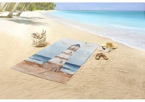 Modrá/hnedá zamatová plážová osuška 100x180 cm Berlin – Good Morning