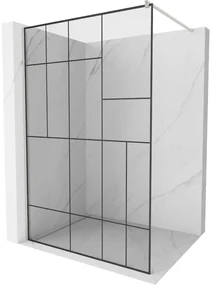 Mexen Kioto, sprchová zástena Walk-In 80 x 200 cm, 8mm číre sklo čierny vzor, brúsená oceľ profil, 800-080-101-97-78