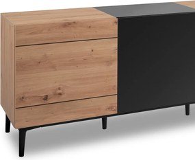 Široká skrinka 4-dverová Nola, dub artisan/čierna