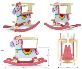 Drevený hojdací koník s operadlom Milly Mally Lucky 12 ružový