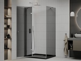 Mexen Roma, sprchový kút s krídlovými dverami 80 (dvere) x 100 (stena) cm, 6mm šedé sklo, chrómový profil + slim sprchová vanička čierna + chrómový sifón, 854-080-100-01-40-4070