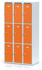 Alfa 3 Šatníková skrinka s úložnými boxami, 9 boxov, 1800 x 900 x 500 mm, otočný zámok, oranžové dvere