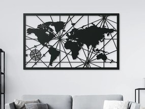 drevko Obraz Mapa sveta s kompasom na stenu Rozmer obrazu: 38,5 x 65 cm, Farba dekorácie: Čierna