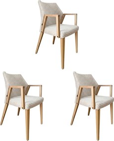 Čalúnené polo-kreslá ZORA s dubovými nohami a podrúčkami - set 3 ks