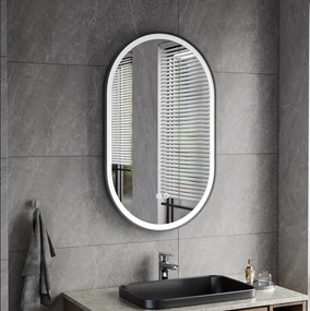 Erga Gwen, oválne LED zrkadlo 50x80cm v čiernom kovovom ráme, 3 farby svetla, predné osvetlenie, vyhrievacia podložka proti zapareniu, ERG-V01-GWEN-5080-BK