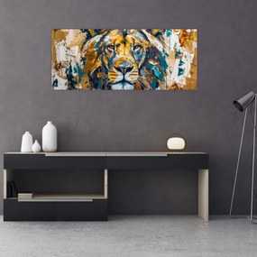 Obraz - Abstraktná olejomaľba s levom (120x50 cm)