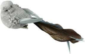 Set vianočných ozdôb Vtáčik, sivá, 14x4x4 cm, s klipom, SET 2 KS