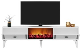 TV stolík/skrinka s krbom Tobuvu 2 (biela + strieborná) . Vlastná spoľahlivá doprava až k Vám domov. 1095522