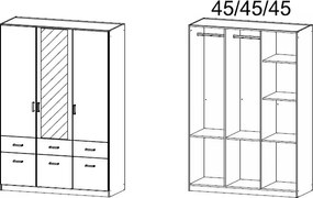 Šatníková skriňa Bremen, 136 cm, dub san remo