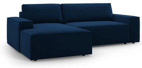 Tmavomodrá zamatová rozkladacia/s úložným priestorom rohová pohovka (ľavý roh/s leňoškou) Jodie – Micadoni
