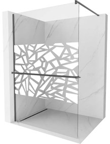Mexen Kioto+, sprchová zástena Walk-In s poličkou a vešiakom 130 x 200 cm, 8mm číre sklo biely vzor, grafitový profil, 800-130-121-66-85