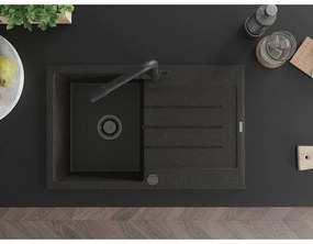 Mexen Bruno, 1-komorový granitový drez s odkvapkávačom 795x495x200 mm a čierna batéria Duero, čierna-zlatá metalíza, 6513-75-671600-70-B