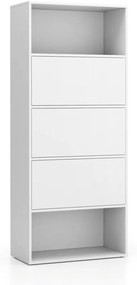 PLAN Vysoký kancelársky policový regál LAYERS, 3 boxy, 800 x 400 x 1905, biela