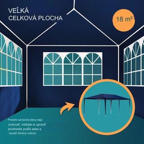 InternetovaZahrada Párty stan Rimini 3x6 m - bočné steny + oblúkové okná - modrá