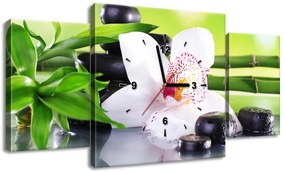 Gario Obraz s hodinami Biela orchidea a kamene - 3 dielny Rozmery: 80 x 40 cm