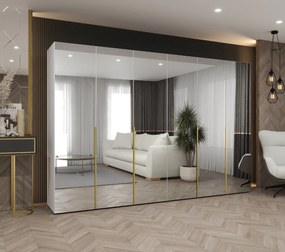 Šatníková skriňa 300 cm Alice 3 (biela + zlatá). Akcia -20%. Vlastná spoľahlivá doprava až k Vám domov. 1126249