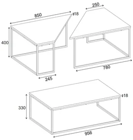 Konferenčné stolíky v súprave 3 ks s doskou v dubovom dekore v prírodnej farbe 70x110 cm Titan – Marckeric