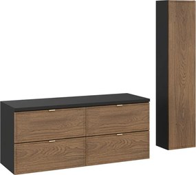 Sada kúpeľňového nábytku – skrinka pod umývadlo s doskou, vysoká skrinka Talia Casella (SET-TC B BLACK 120CM HC)