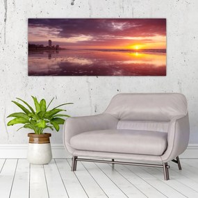 Obraz - Pláž pri západe slnka (120x50 cm)