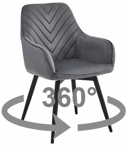 Set dvoch jedálenských otočných stoličiek NANA360 zamatové, tmavosivé (čierne nohy) 2 ks