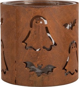Rustikálny hrdzavý svietnik s duchmi Halloween - Ø 16*15 cm