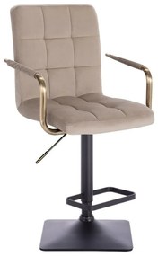 LuxuryForm DESIGN Barová stolička VERONA GOLD VELUR na čiernej hranatej základni - latte