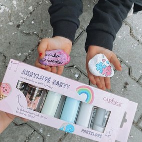 Akrylové farby na kamienky Cadence, súprava 6 ks a akrylový lak, 25 ml - pastelové