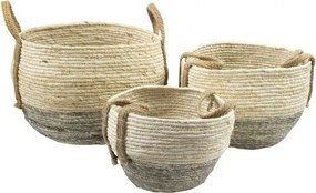 3 ks béžovo šedej pletené koše Moe - 30 * 30 * 25cm / 27 * 27 * 20cm / 23 * 23 * 17cm