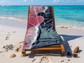 Rýchloschnúca plážová osuška SEA OF HEARTS ružovo-čierna 70 x 140 cm, 100% mikrovlákno