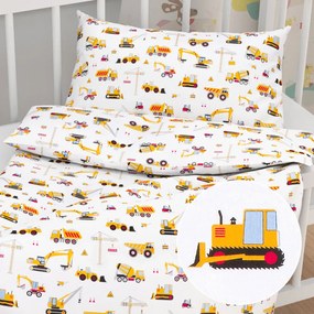 Biante Detské bavlnené posteľné obliečky do postieľky Sandra SA-081 Nákladné autá a bágre na bielom Do postieľky 100x135 a 40x60 cm