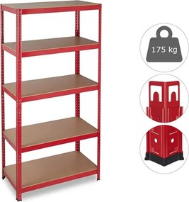 MEGA HIT: Regál 180x90x40 cm lakovaný 5-policový, nosnosť 875 kg - ČERVENÝ