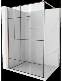 Mexen Kioto sprchová priečka Walk-in 100 x 200 cm, čierny vzor 8 mm, brúsená meď - 800-100-101-65-78