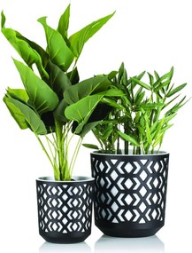 PLASTOVÝ KVETINÁČ ETNIC SADA 2KS 14,8X13,9 CM+20,1X19,5 CM ČIERNA
