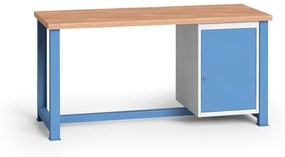 Dielenský stôl KOVONA, 1 závesná skrinka na náradie, buková škárovka, pevné nohy, 1700 mm