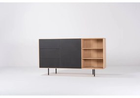 Nízka komoda z dubového dreva v čierno-prírodnej farbe 176x100 cm Fina - Gazzda