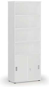 Kombinovaná kancelárska skriňa PRIMO WHITE, zasúvacie dvere na 2 poschodia, 800 x 420 x 2128 mm, biela