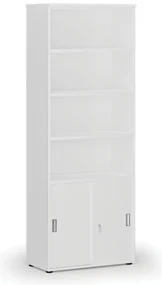 Kombinovaná kancelárska skriňa PRIMO WHITE, zasúvacie dvere na 2 poschodia, 800 x 420 x 2128 mm, biela