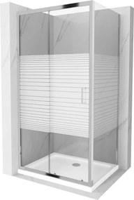 Mexen Apia, sprchový kút s posuvnými dverami 140 (dvere) x 80 (stena) cm, 6mm číre-pásy sklo, chrómový profil + slim sprchová vanička 5cm, 840-140-080-01-20-4010