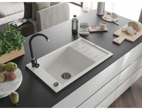 Mexen Elias, granitový drez granitový 795x480x200 mm, 1-komorový, biela s čiernym sifónom, 6511791005-20-B