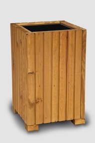 Vyšší Štvorcový drevený truhlík s plastovou vložkou - svetlohnedá, 25x25x40