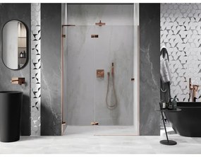 Mexen Lunar L, ľavé otočné sprchové dvere 135 cm, 8mm číre sklo, ružové zlato profil, 834L-135-000-60-00-L