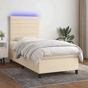 Posteľ boxsping s matracom a LED krémová 90x190 cm látka 3134922