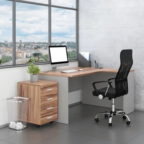 Zostava kancelárskeho nábytku SimpleOffice 2, 140 cm, pravá, orech vlašský / sivá