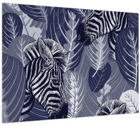 Sklenený obraz - Zebry medzi listami (70x50 cm)