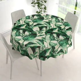 Biante Zamatový okrúhly obrus Tamara TMR-028 Veľké zelené listy Ø 40 cm