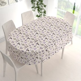 Biante Bavlnený oválny obrus Sandra SA-479 Levandule na krémovom 140x160 cm